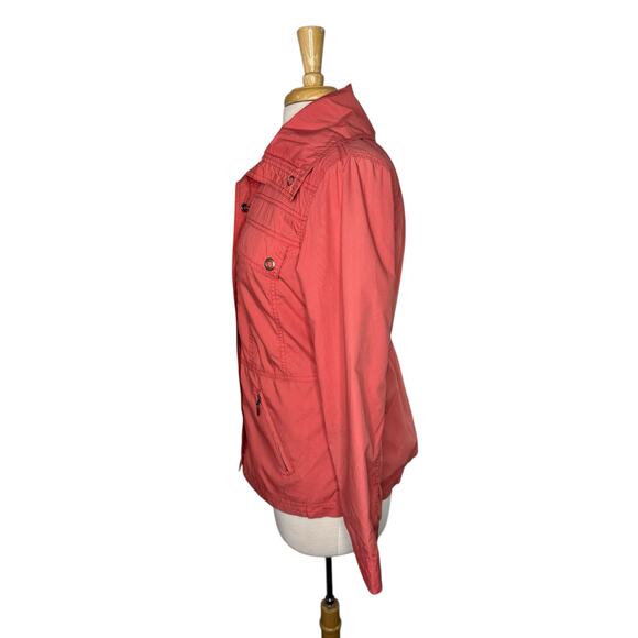 CHICOS Utility Jacket in Salmon Pink Size Medium (1) Cotton Lined Snaps Pockets - Picture 2 of 11
